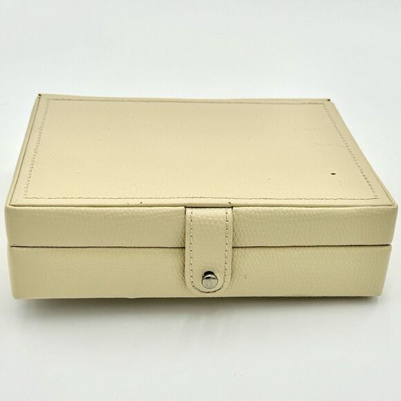 Pottery Barn McKenna Jewelry Box Travel Case 6.5” x 5” x 2” Cream Color Faux - Picture 6 of 12